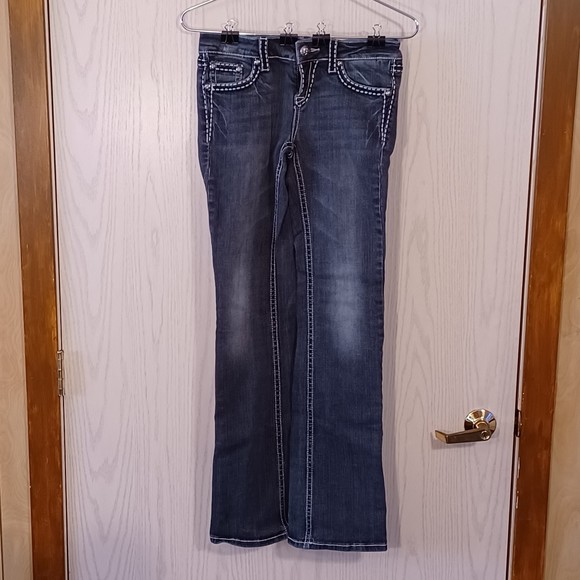 LA Idol USA Jeans, Size 5, Faded Black, Low-Rise, Boot Cut, 30W x 30L, Bedazzled - Picture 1 of 12